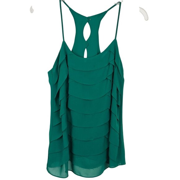 Festive Holiday Christmas Party Y2K Layer Tier Raw Edge Sheer Top Taroo Green SM - Picture 1 of 14